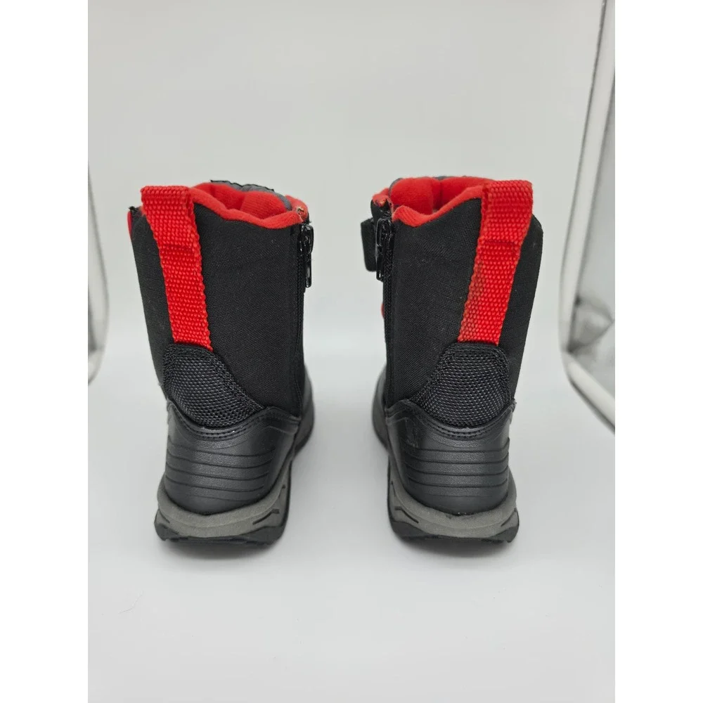 Carters Lunar-B Kids Winter Boots Black Red Size 9 Side Zip Bungee Laces Kidcore